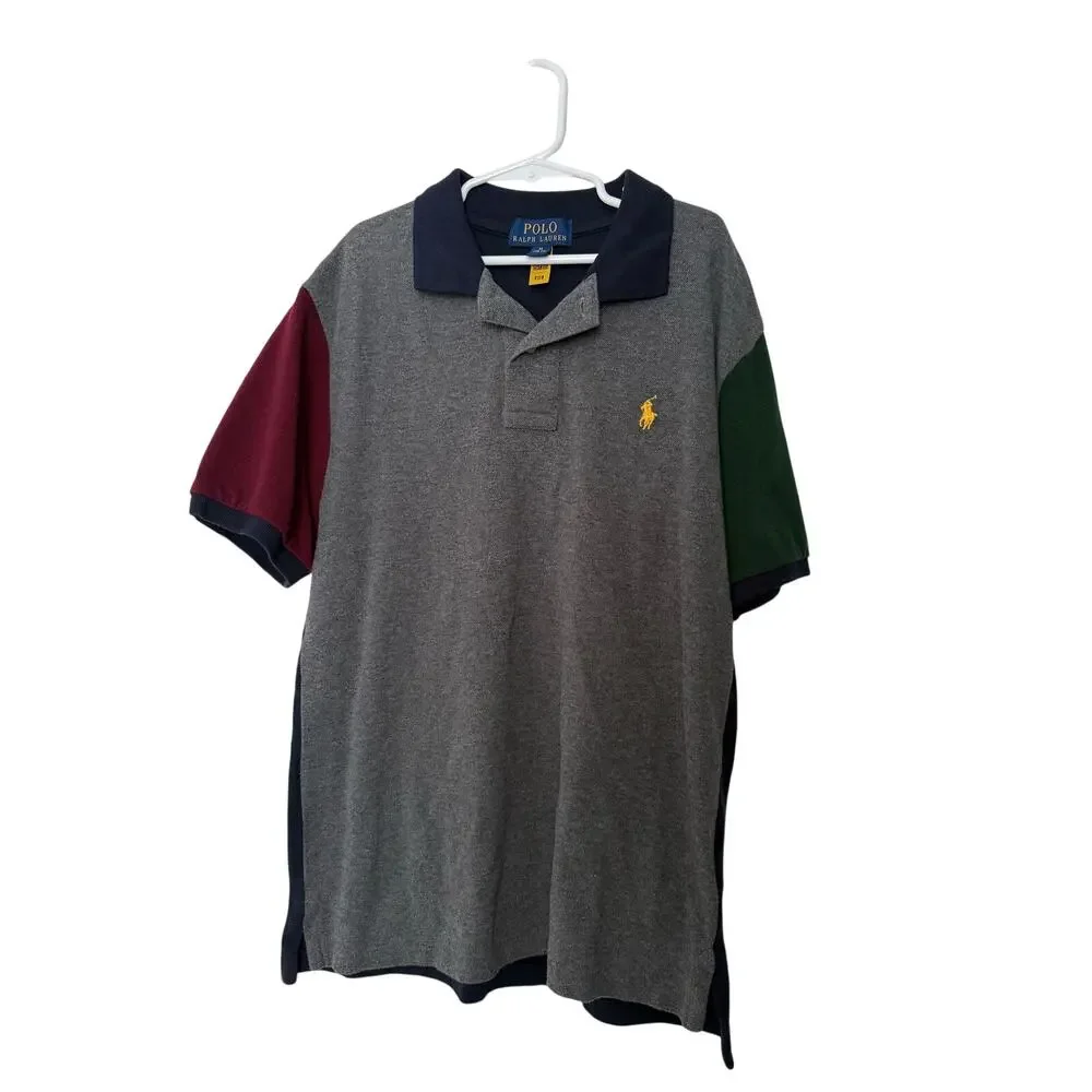 Polo Ralph Lauren Polo Shirt Boys 10-12 Gray Color Block Sleeve Short Sleeve